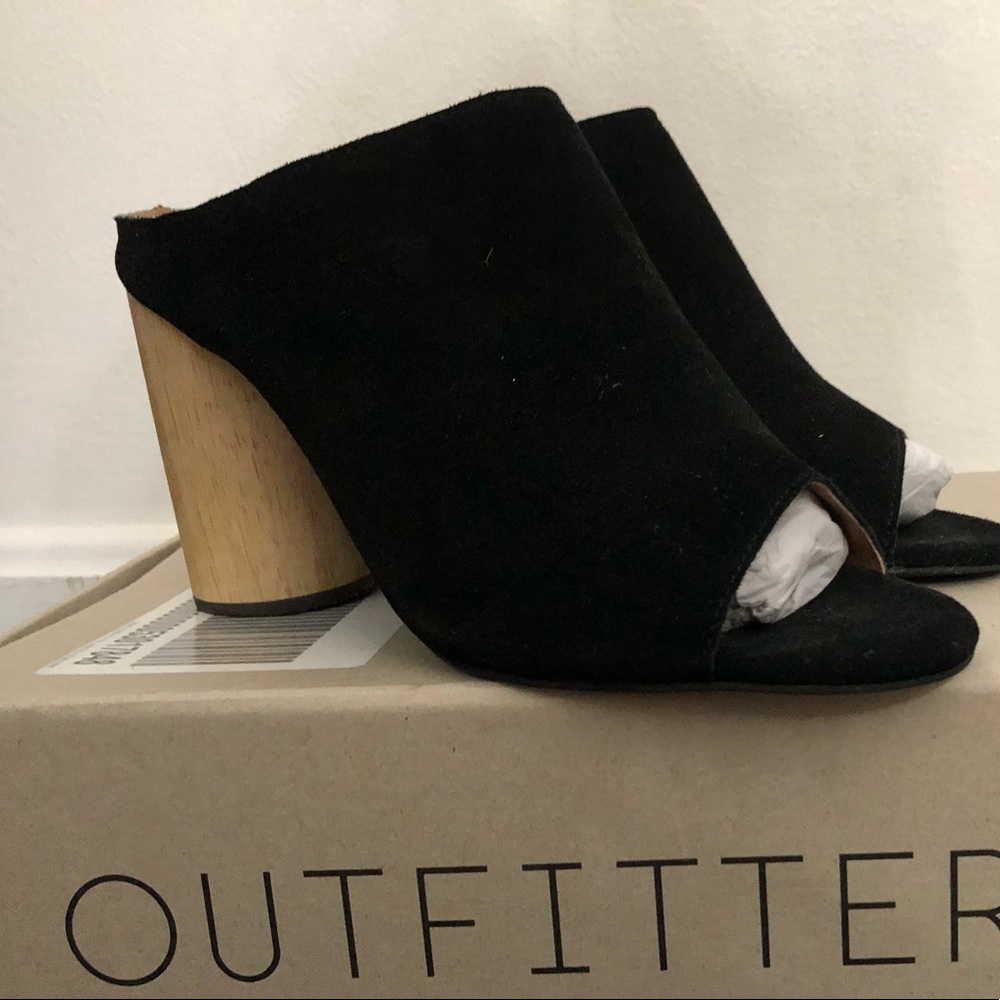 Urban Outfitters black suede mules